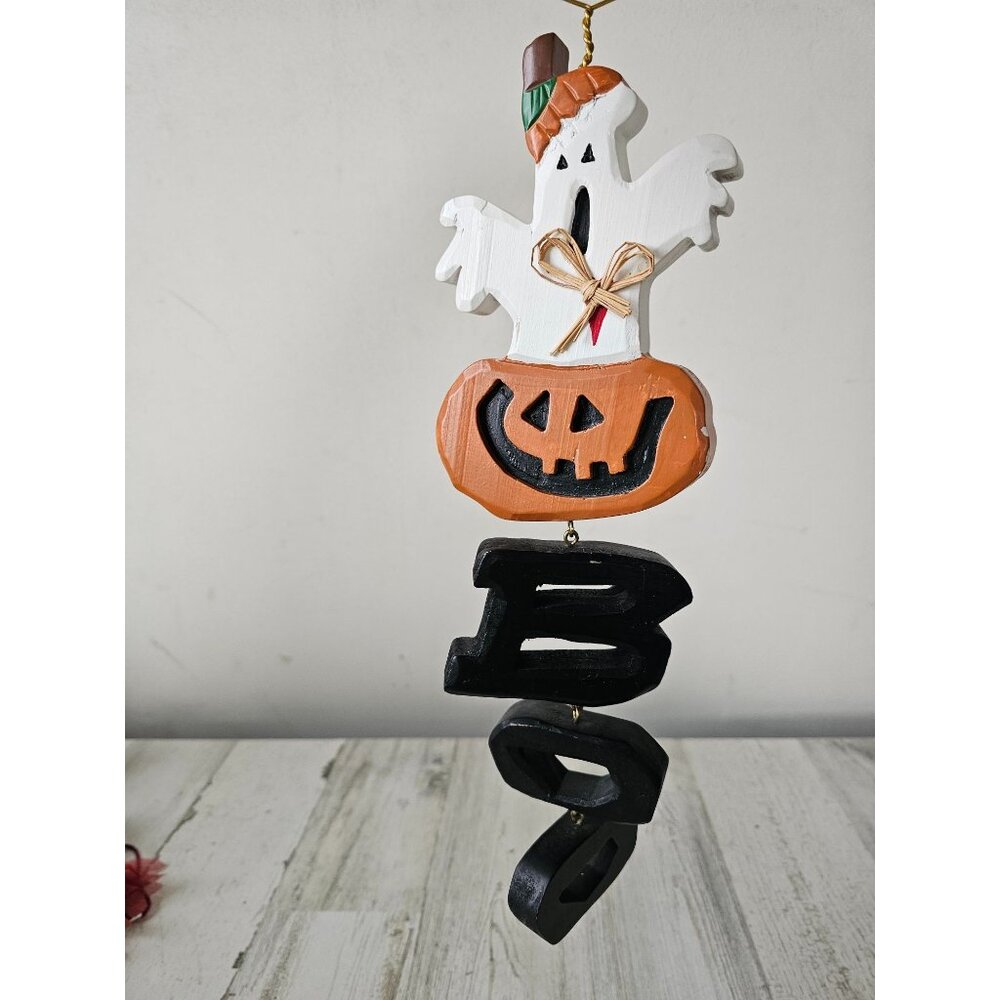 Kurt Adler wooden ghost boo hanging Halloween decor‎ pumpkin jack-o'-lantern